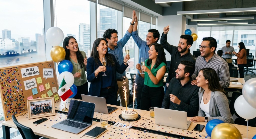 Equipo celebrando metas alcanzadas